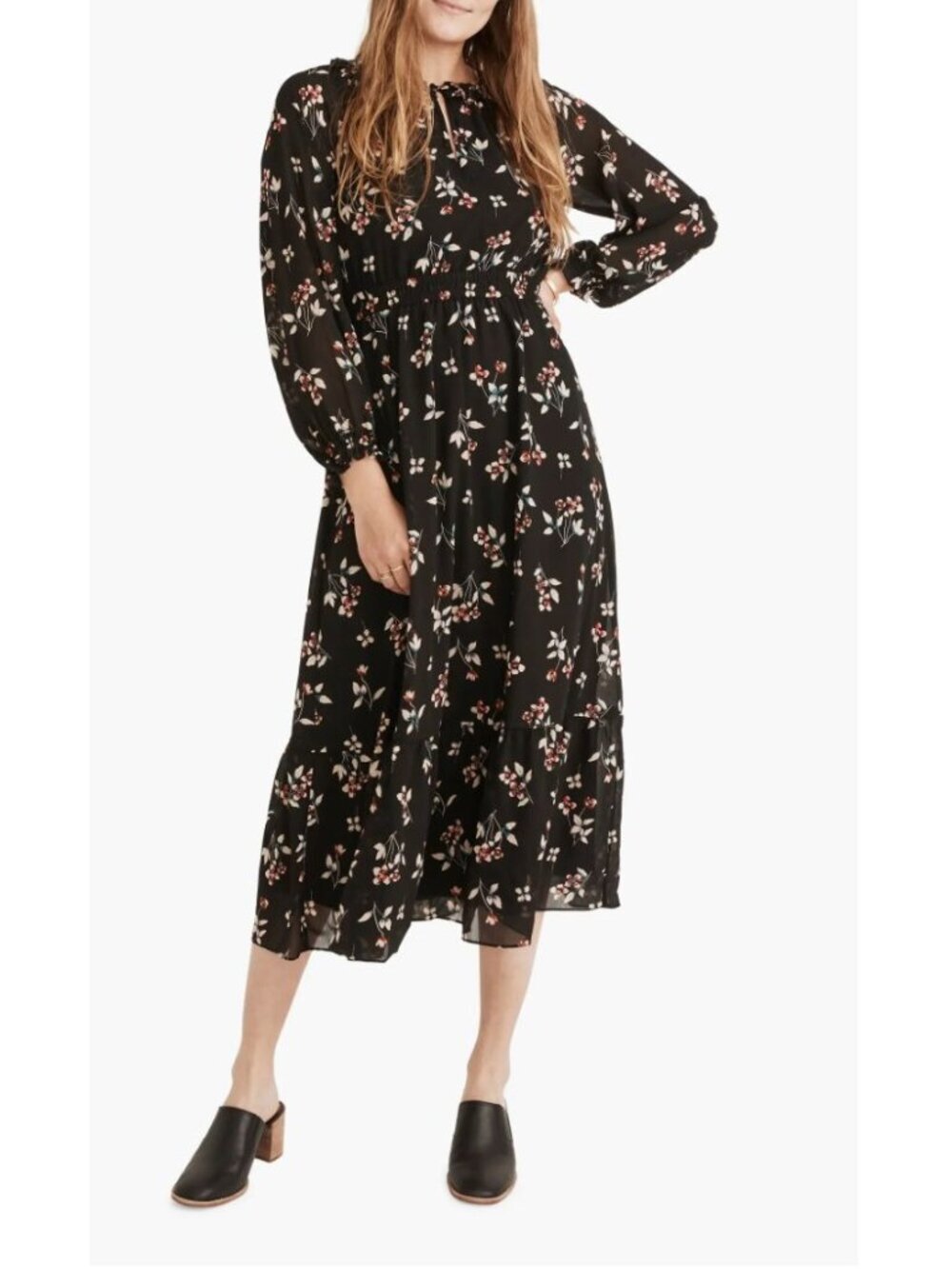 madewell Posy Floral Gathered Neck Ruffle Dress